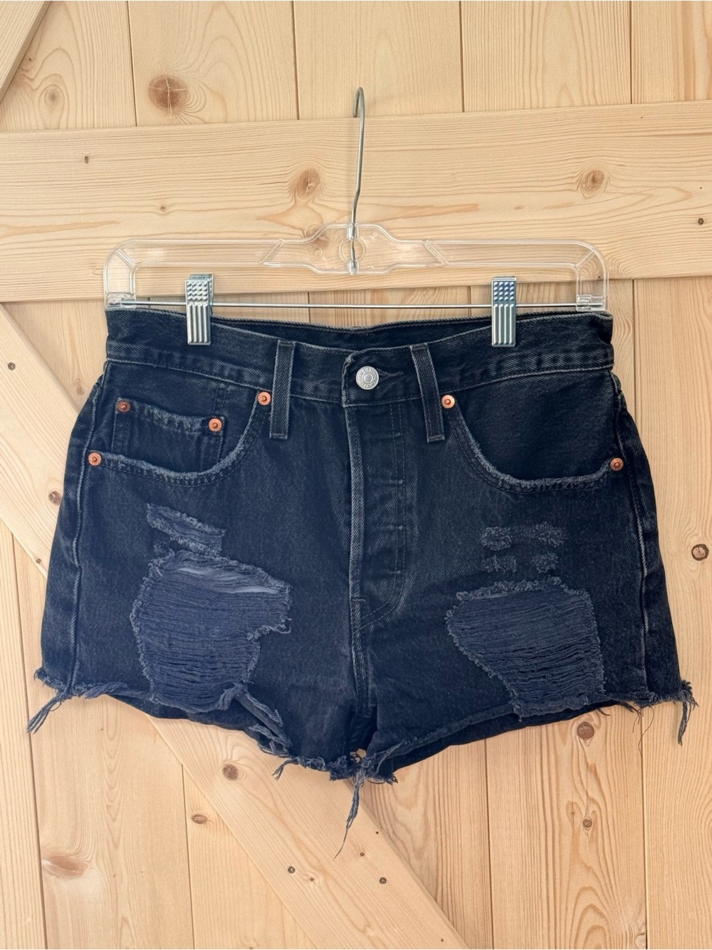 Levi's Black Distressed High-Waist Denim Shorts